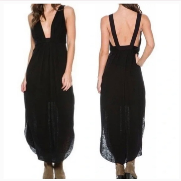 Free People Dresses & Skirts - 𝅺FREE People Heidi Black Linen Blend Long Maxi Dress Size Medium